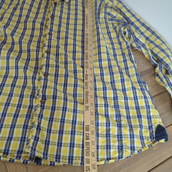 7 Downie St. Men’s Yellow Blue Button Down Long Sleeve Shirt - Picture 11 of 15